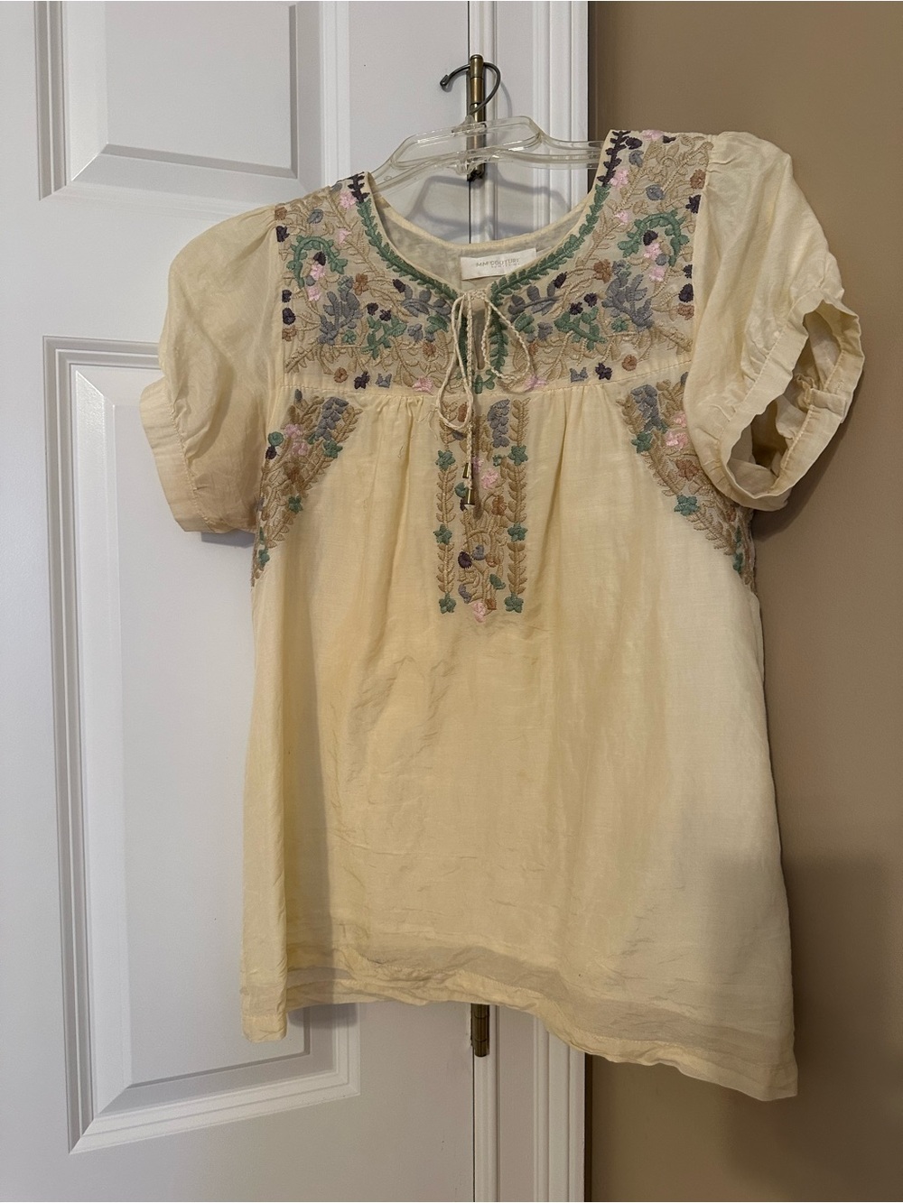 MM Couture Cream Embroidered Peasant Blouse